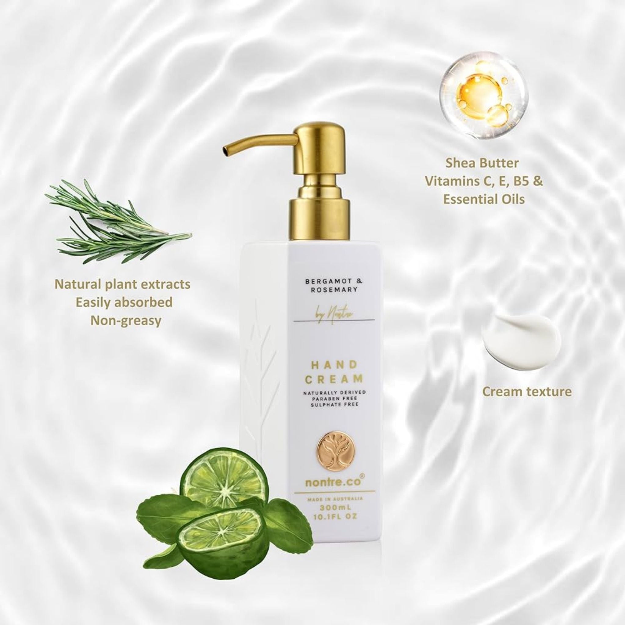 Nontre.co Natural Hand Cream 300ml Bergamot & Rosemary