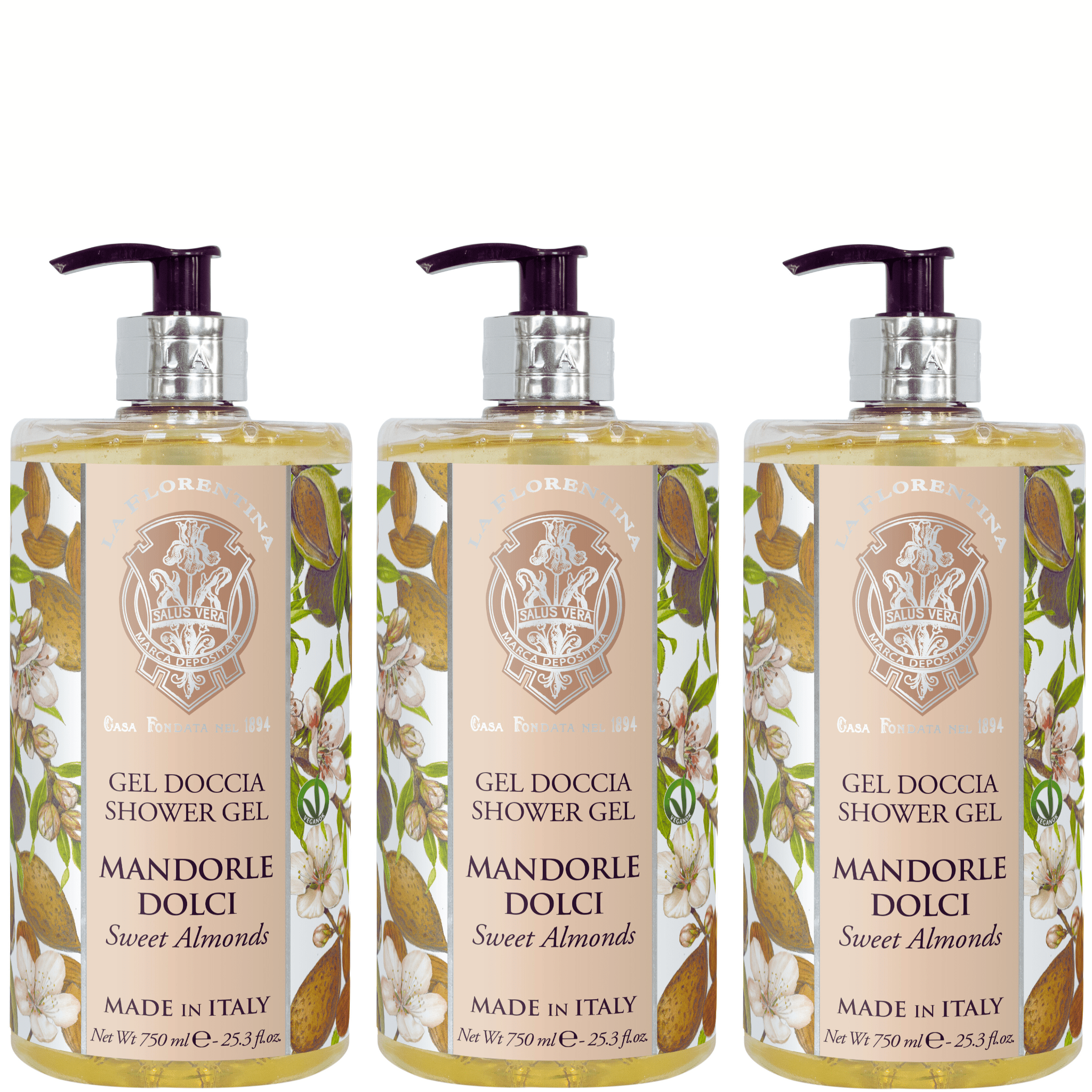 La Florentina Bath Foam & Shower Gel La Florentina Sweet Almond Shower Gel 750ml Set of 3pcs Brand
