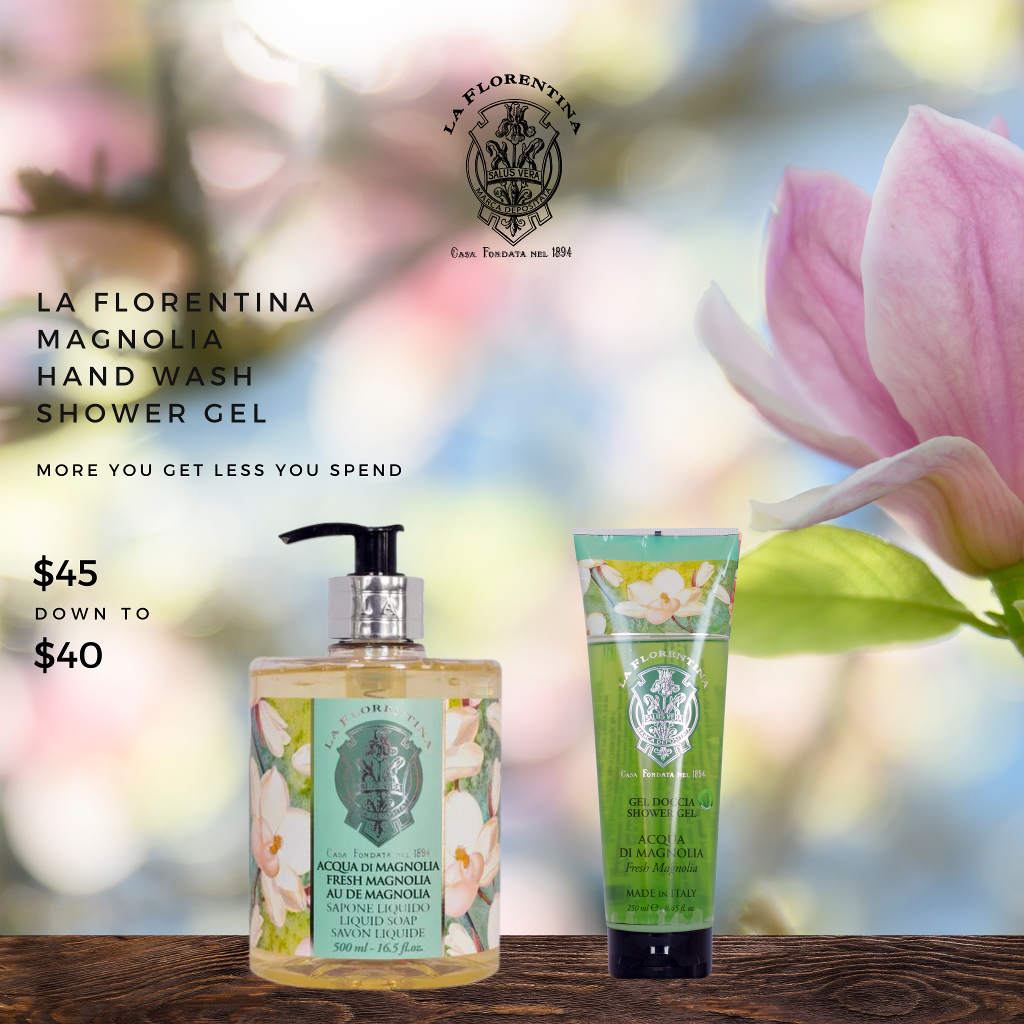 La Florentina Magnolia Hand Wash and Shower Gel Set