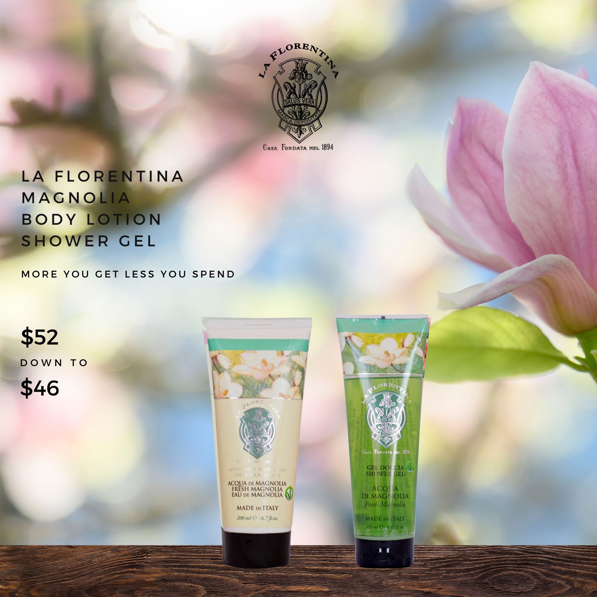 La Florentina Magnolia Body Lotion and Shower Gel Set