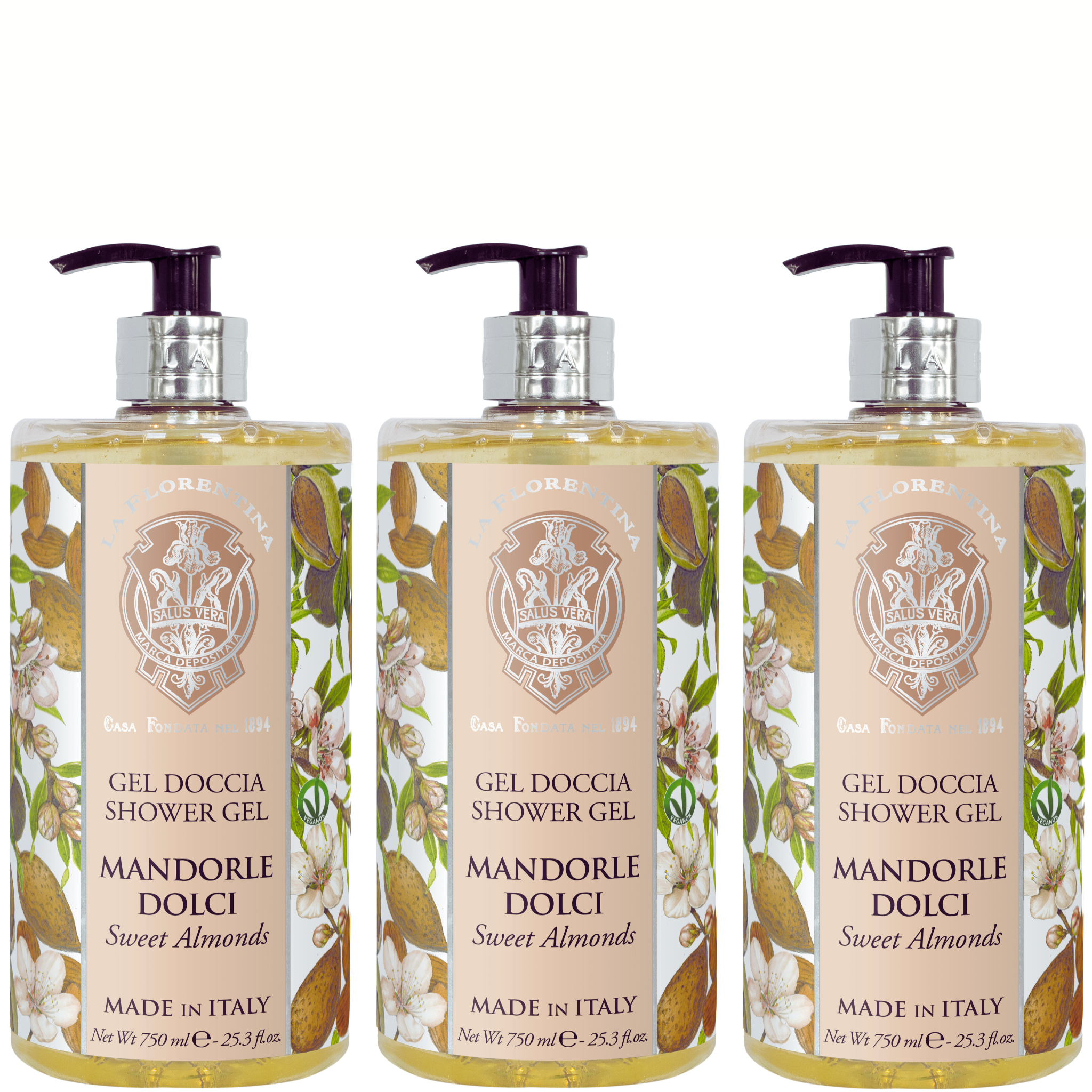 La Florentina Sweet Almond Shower Gel 750ml Set of 3pcs