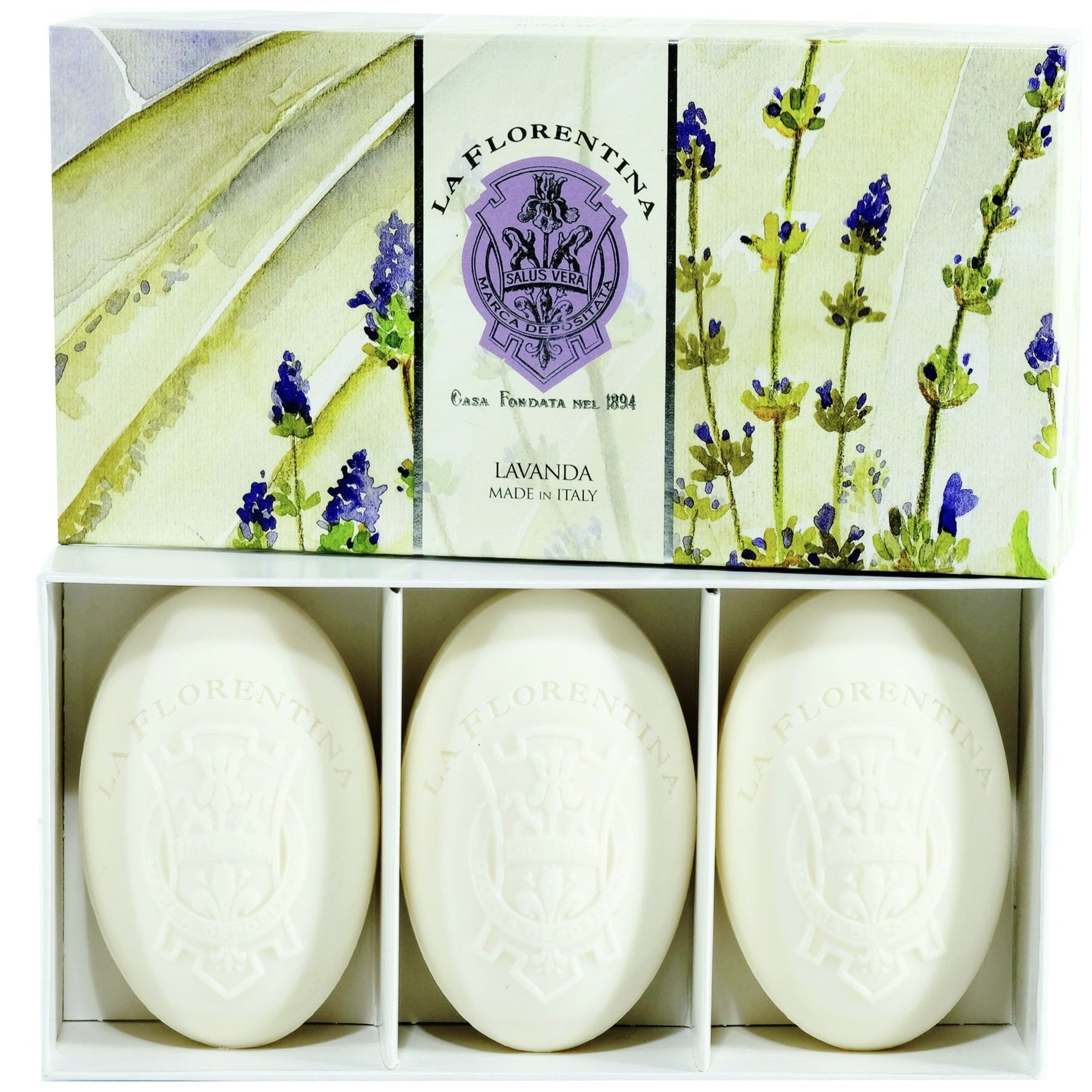 La Florentina Italian Soaps Lavender Natural Tuscan 3 bars 150g Gift Boxed