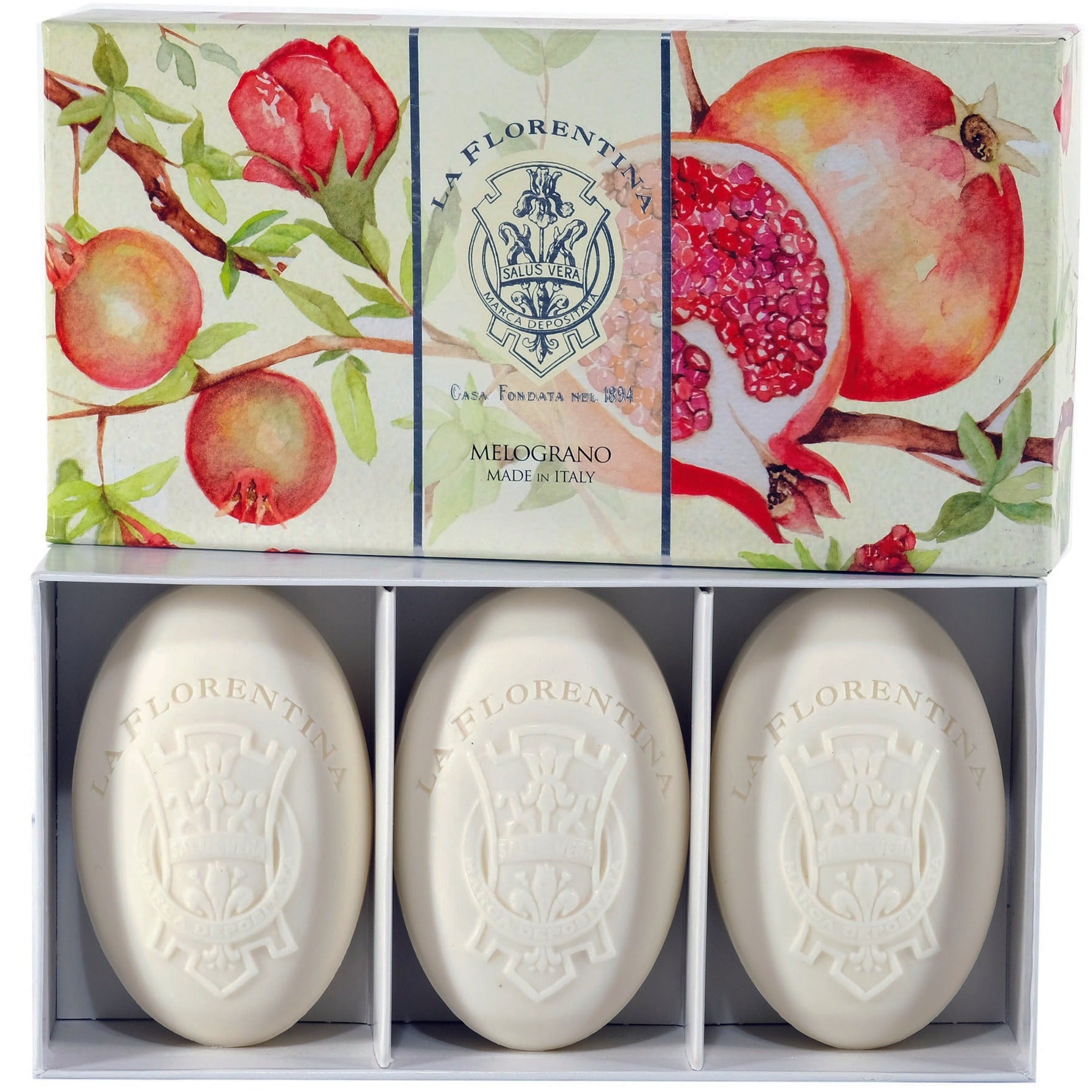 La Florentina Italian Soap pomegranate Natural Tuscan 3 Bars 150g Gift Box