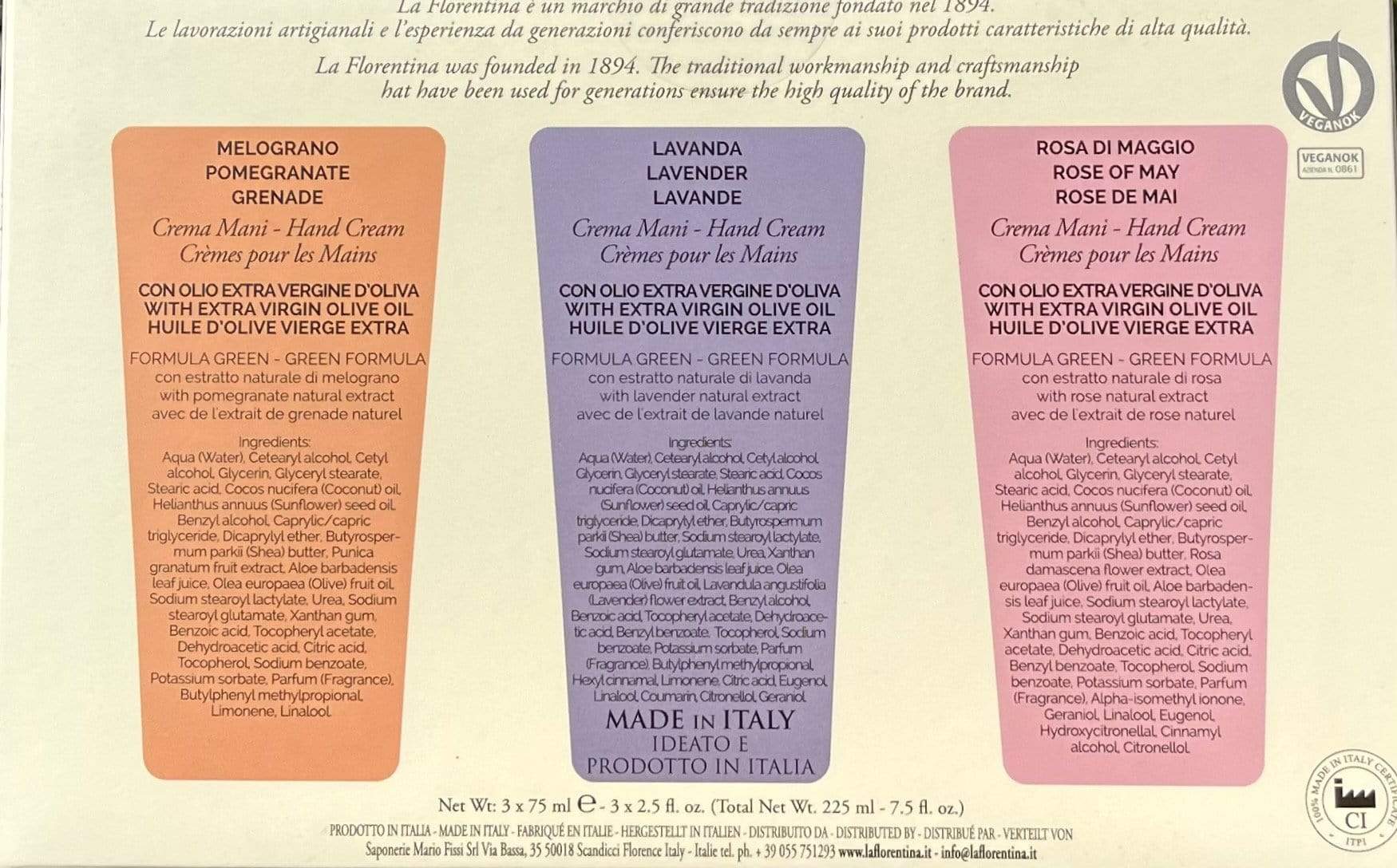 Italian Luxury Group Gift Set Gift Set La Florentina Hand Cream Rose of May Lavender Pomegranate Brand