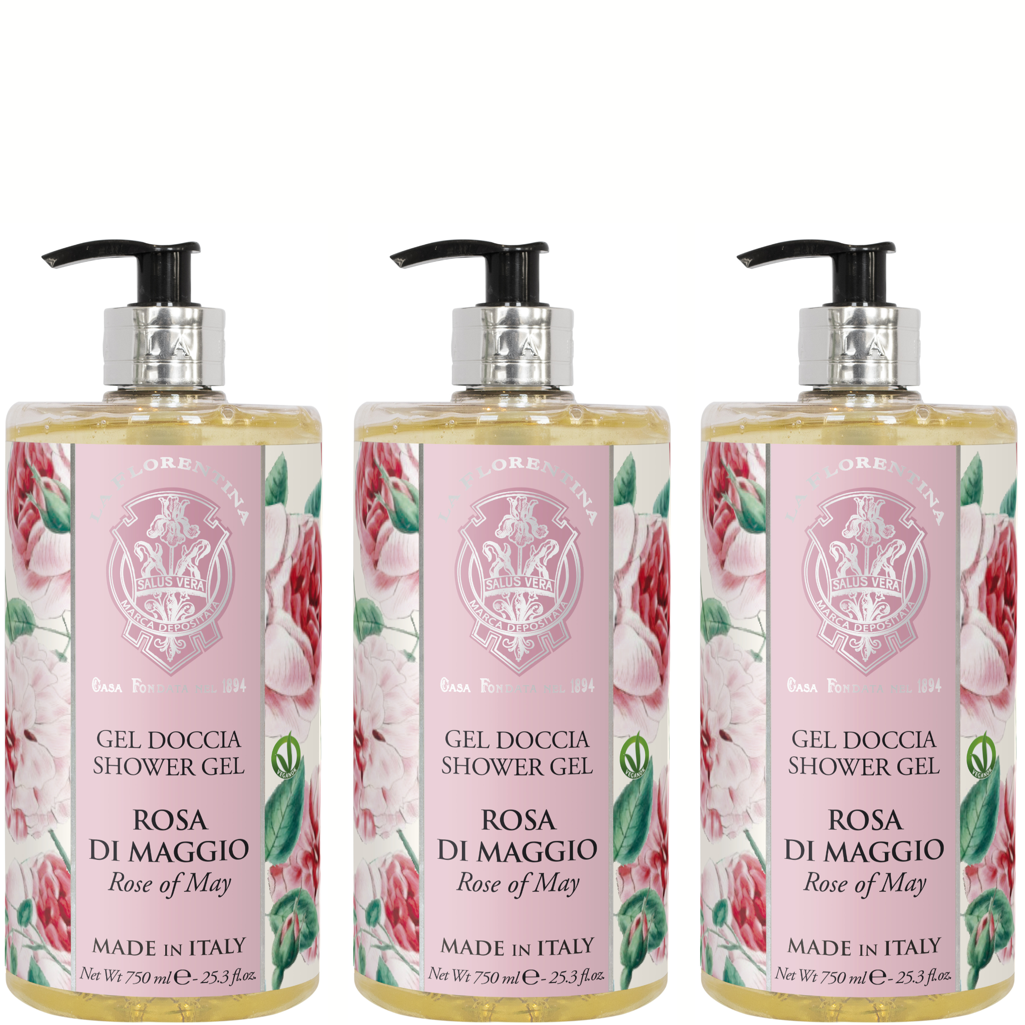 La Florentina Rose of May Shower Gel 750ml Set of 3pcs