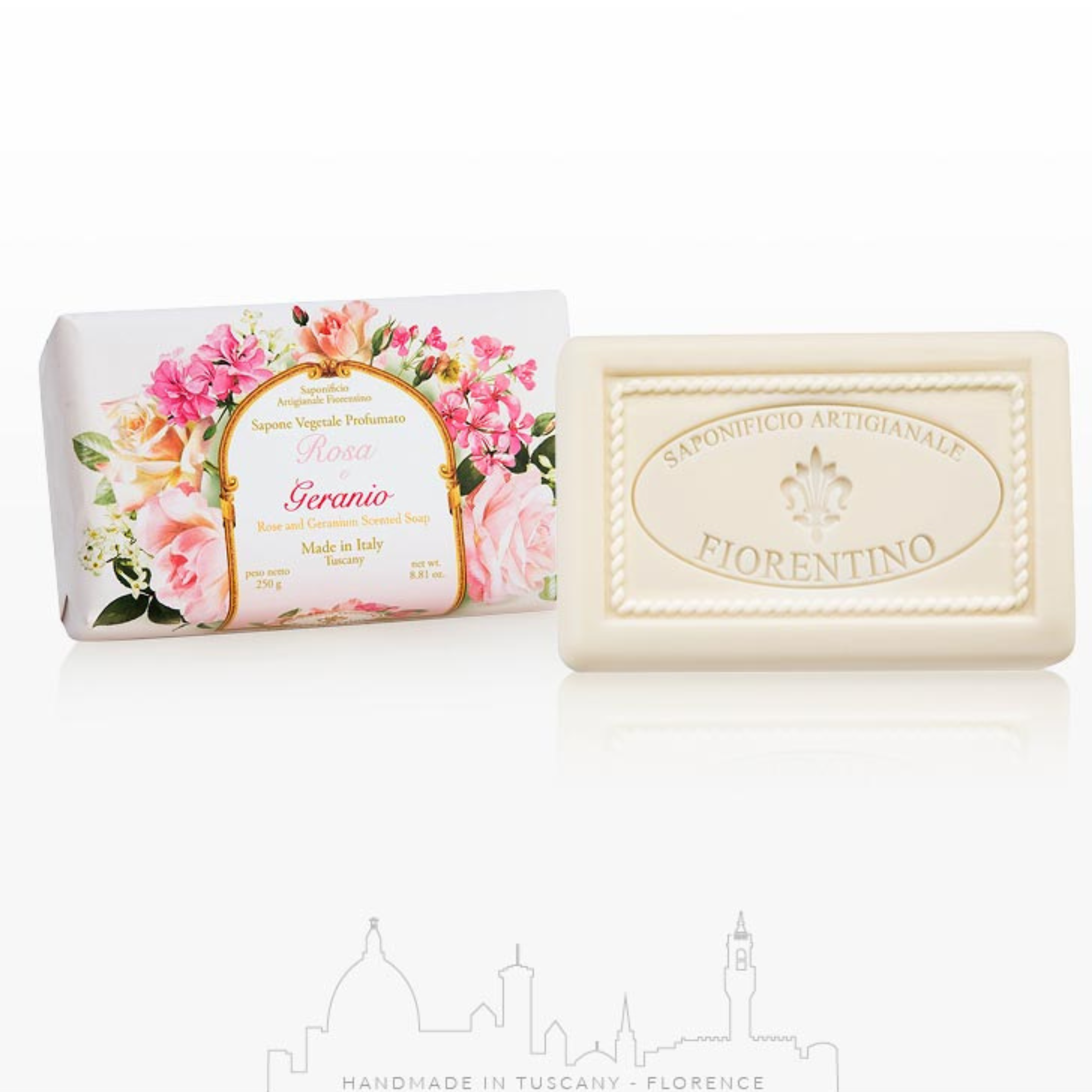 Saponificio Artigianale Fiorentino Rose and Geranium Bar Soap 6x250g