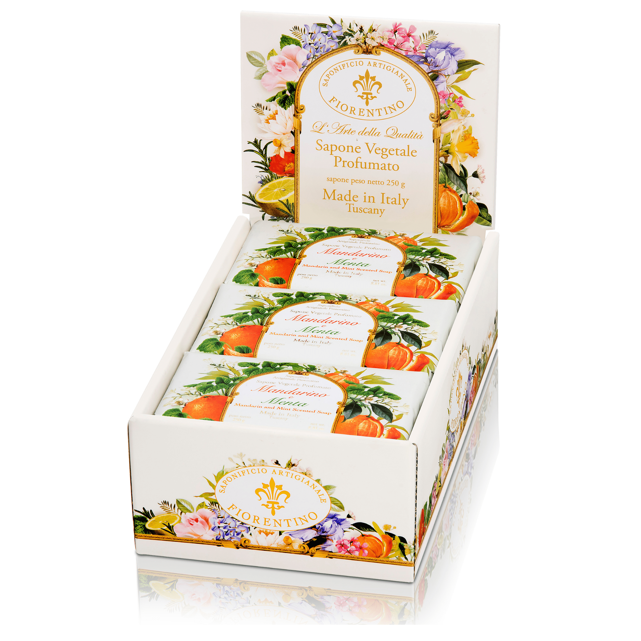 Saponificio Artigianale Fiorentino 250g Display of 6 Bar Soaps Saponificio Artigianale Fiorentino Tangerin and Mint Bar Soap 6x250g Brand