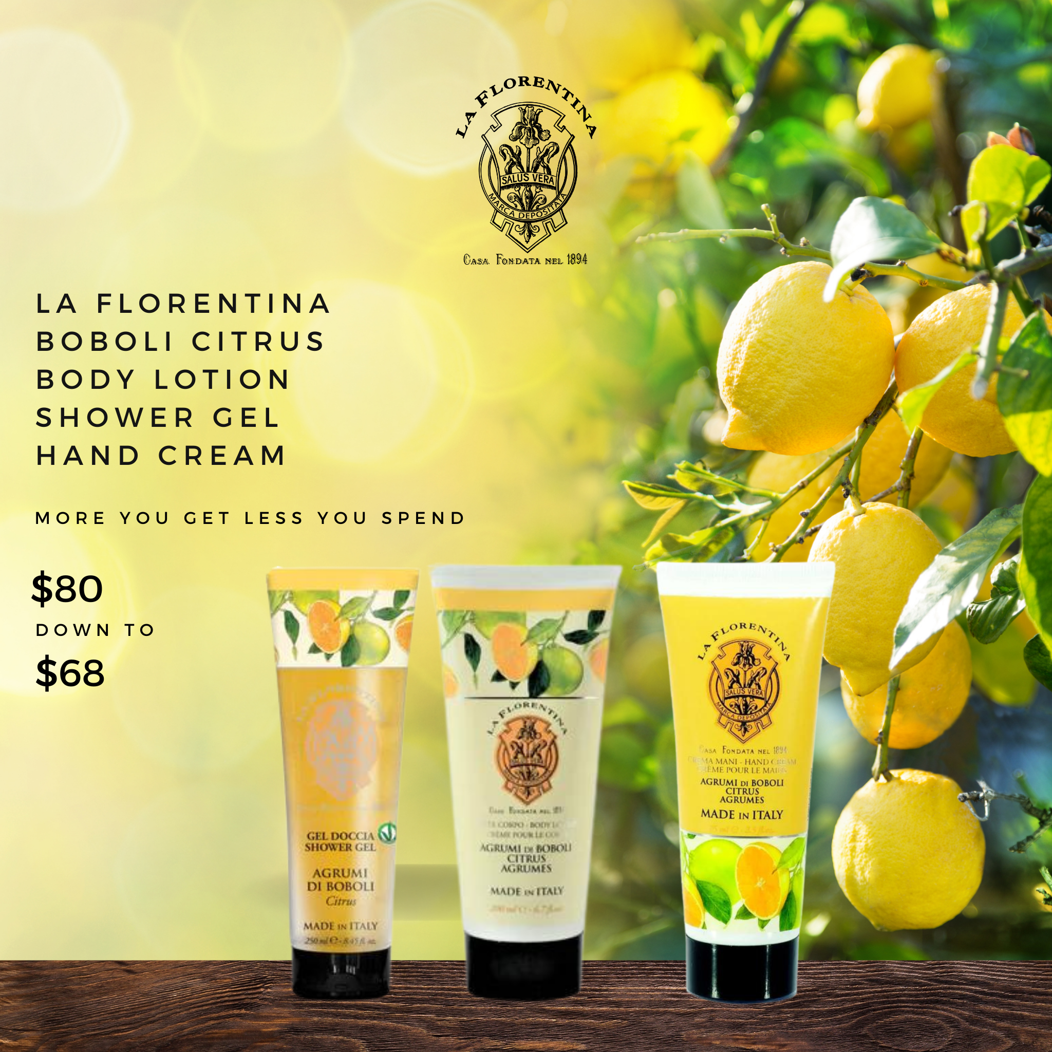 La Florentina Boboli Citrus Shower Gel, Body Lotion and Hand Cream