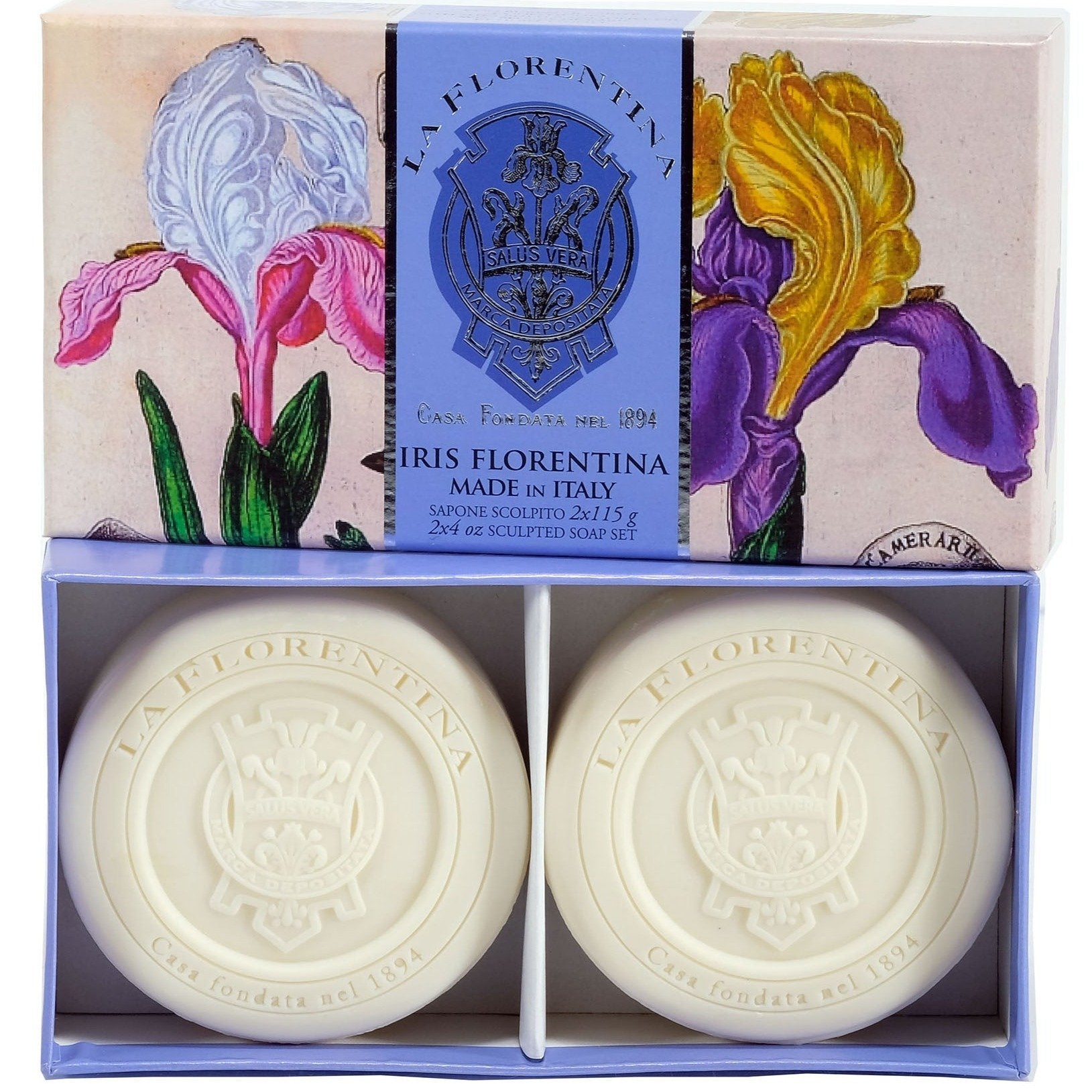 La Florentina Iris Italian Soaps Natural Tuscan ingredients 2 Bars soap 115g Gift Box