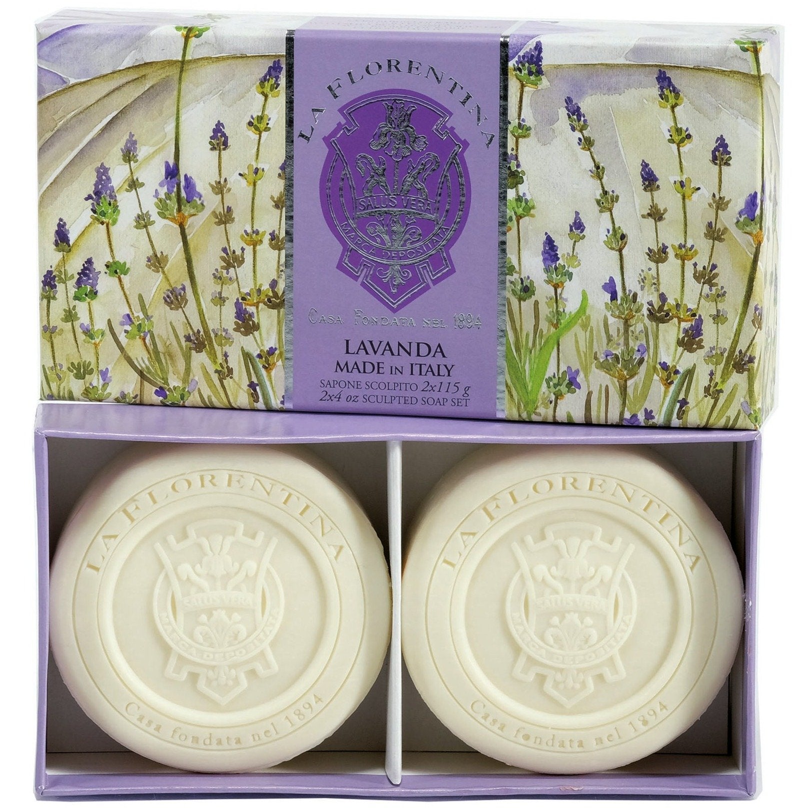La Florentina Lavender Italian Soaps Natural Tuscan 2 Bars soap 115g Gift Boxed