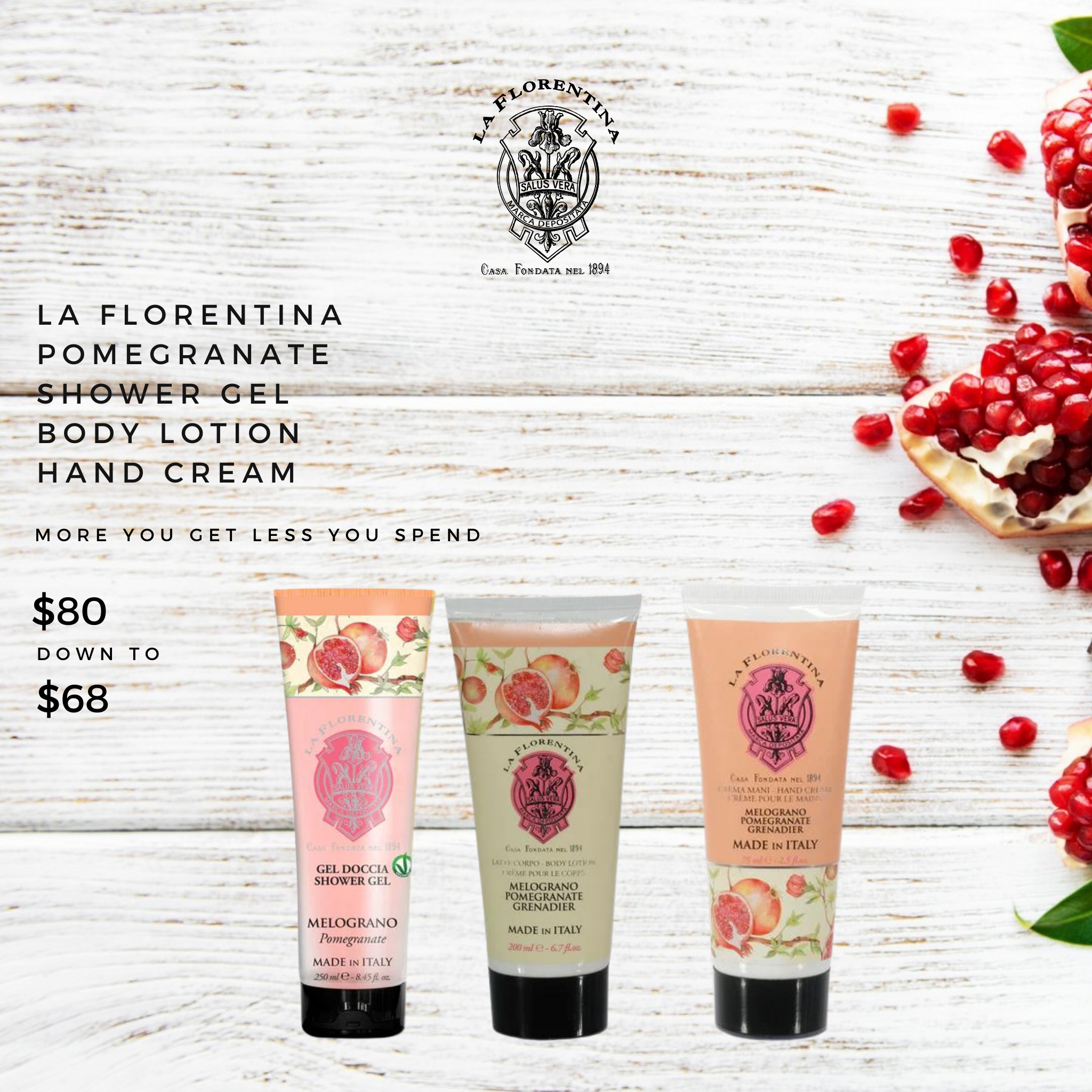 La Florentina Pomegranate Shower Gel, Body Lotion and Hand Cream Set